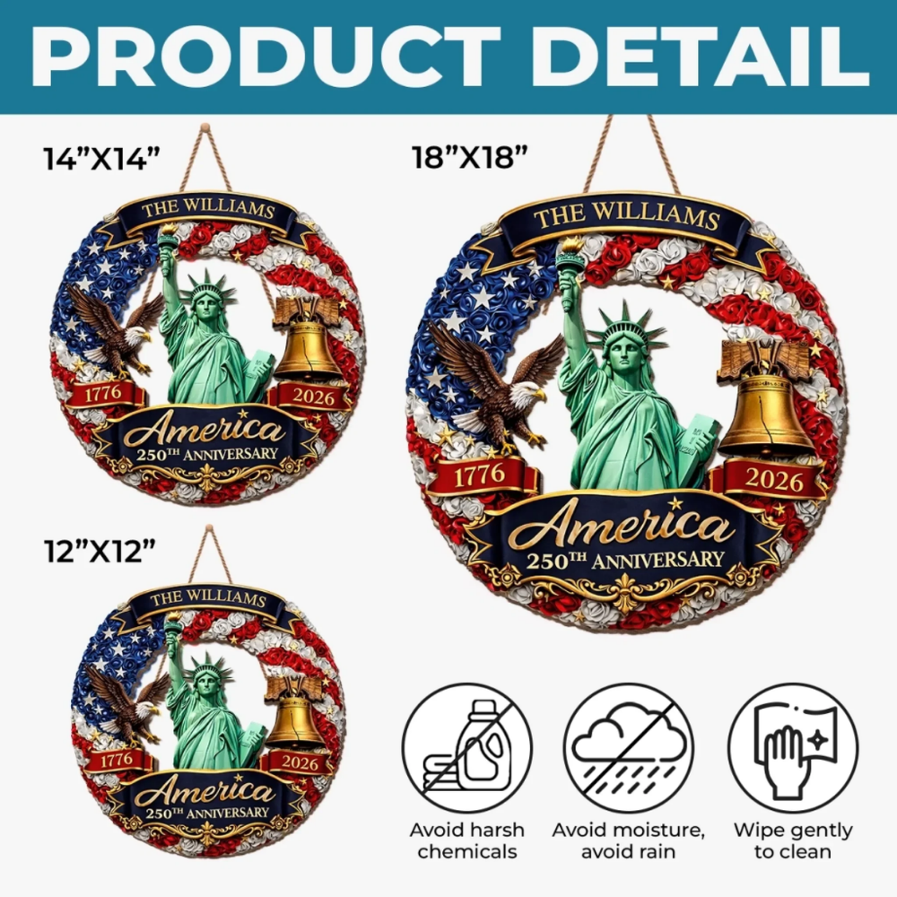Custom Wood Sign - Personalized America 250th Anniversary - United In Freedom Since 1776