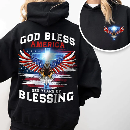 250 Years of Blessing Shirt, Patriotic God Bless America Eagle Shirt, 4th Of July Back & Front Shirt