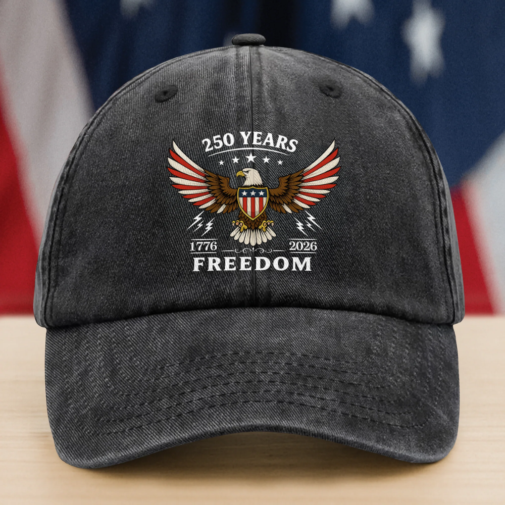 America 250th Anniversary 1776 - 2026 250 Years of Freedom Washed Denim Baseball Cap