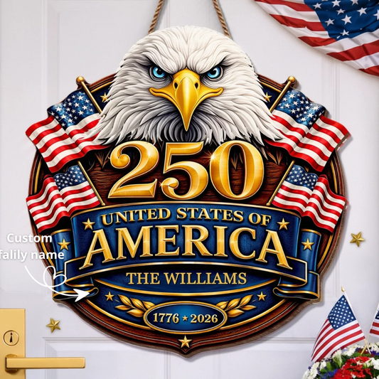 Custom Wood Sign - Personalized America 250th Anniversary Gifts - Proud Hearts Stand United