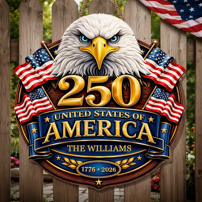 Custom Wood Sign - Personalized America 250th Anniversary Gifts - Proud Hearts Stand United