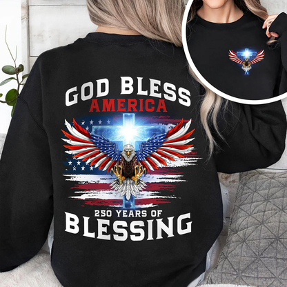 250 Years of Blessing Shirt, Patriotic God Bless America Eagle Shirt, 4th Of July Back & Front Shirt