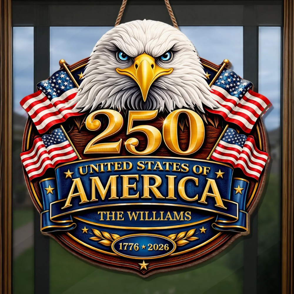 Custom Wood Sign - Personalized America 250th Anniversary Gifts - Proud Hearts Stand United