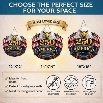 Custom Wood Sign - Personalized America 250th Anniversary Gifts - Proud Hearts Stand United