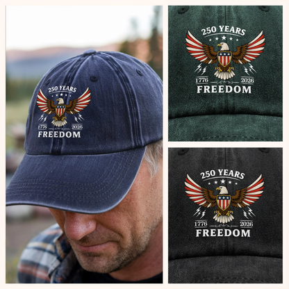 America 250th Anniversary 1776 - 2026 250 Years of Freedom Washed Denim Baseball Cap