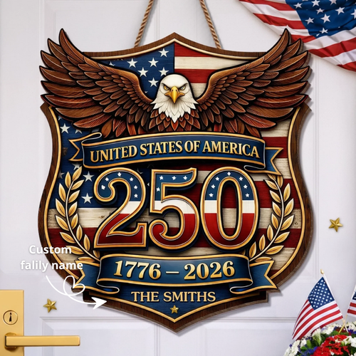 Custom Wood Sign - Personalized America 250th Anniversary Gifts For Mom, Dad - Family Holds Us Together