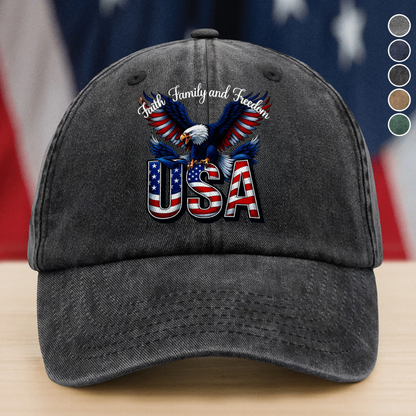 Faith, Family & Freedom America 250 Years Washed Denim Baseball Cap
