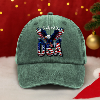Faith, Family & Freedom America 250 Years Washed Denim Baseball Cap
