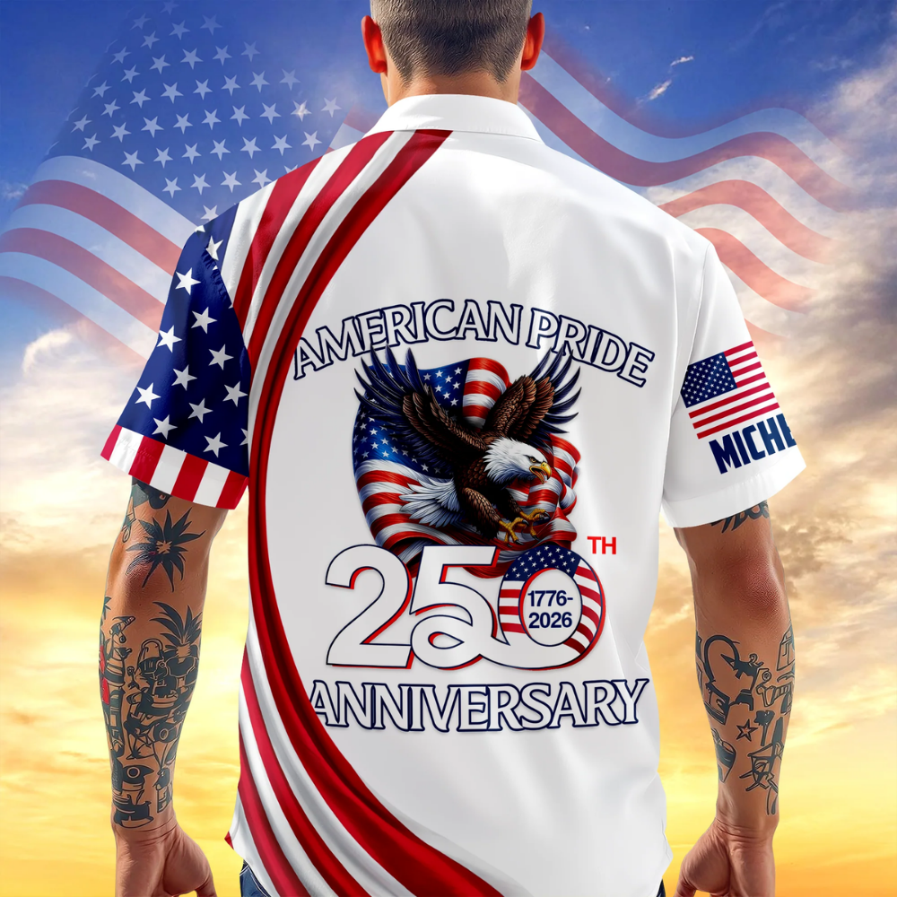 Personalized Patriotic 250th Anniversary God Bless America Eagle 1776–2026 Hawaiian Shirt