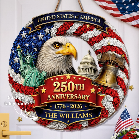 Custom Wood Sign - Personalized America 250th Anniversary - Freedom Looks Good On Us