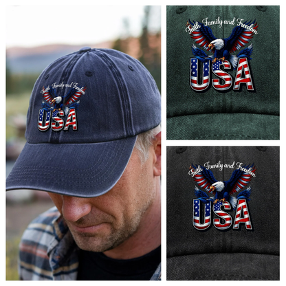 Faith, Family & Freedom America 250 Years Washed Denim Baseball Cap