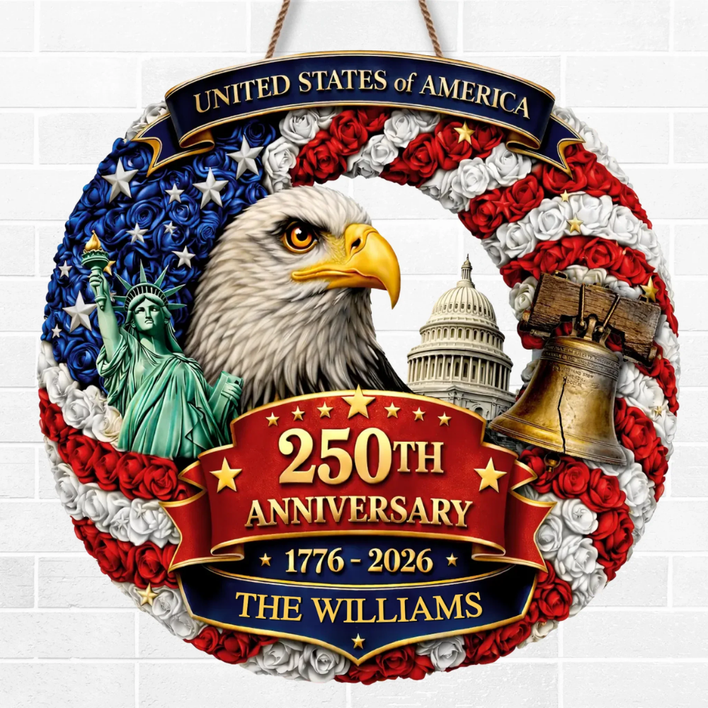 Custom Wood Sign - Personalized America 250th Anniversary - Freedom Looks Good On Us