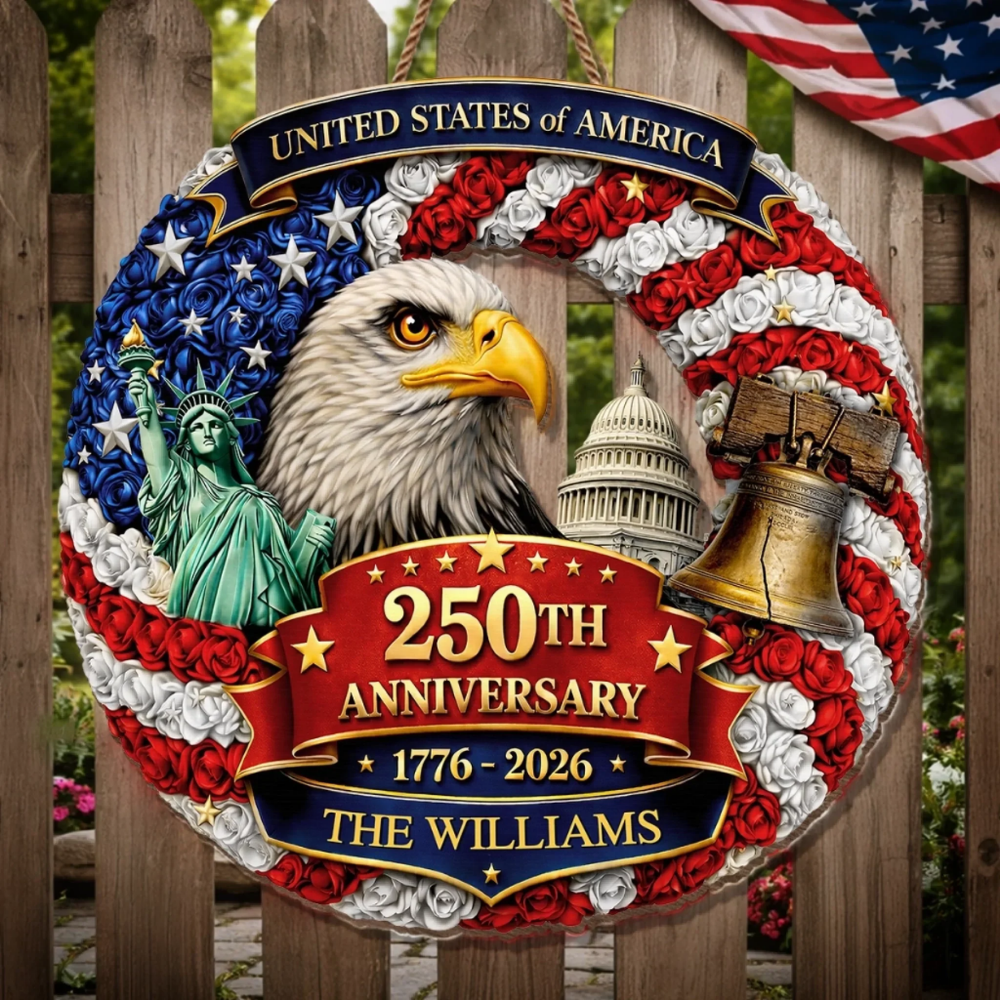 Custom Wood Sign - Personalized America 250th Anniversary - Freedom Looks Good On Us