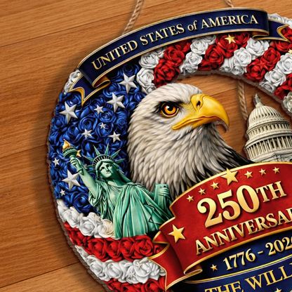 Custom Wood Sign - Personalized America 250th Anniversary - Freedom Looks Good On Us