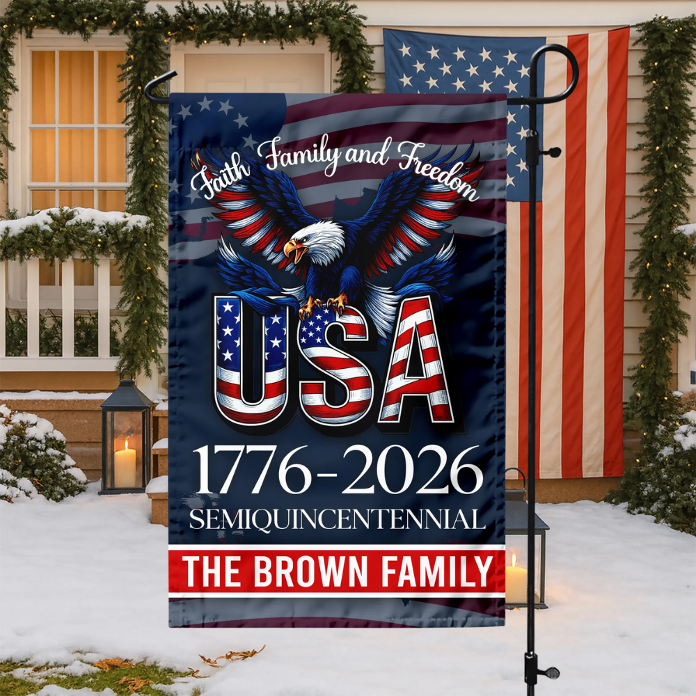 Custom Name Faith, Family & Freedom America 250 Years Patriotic Garden Flag