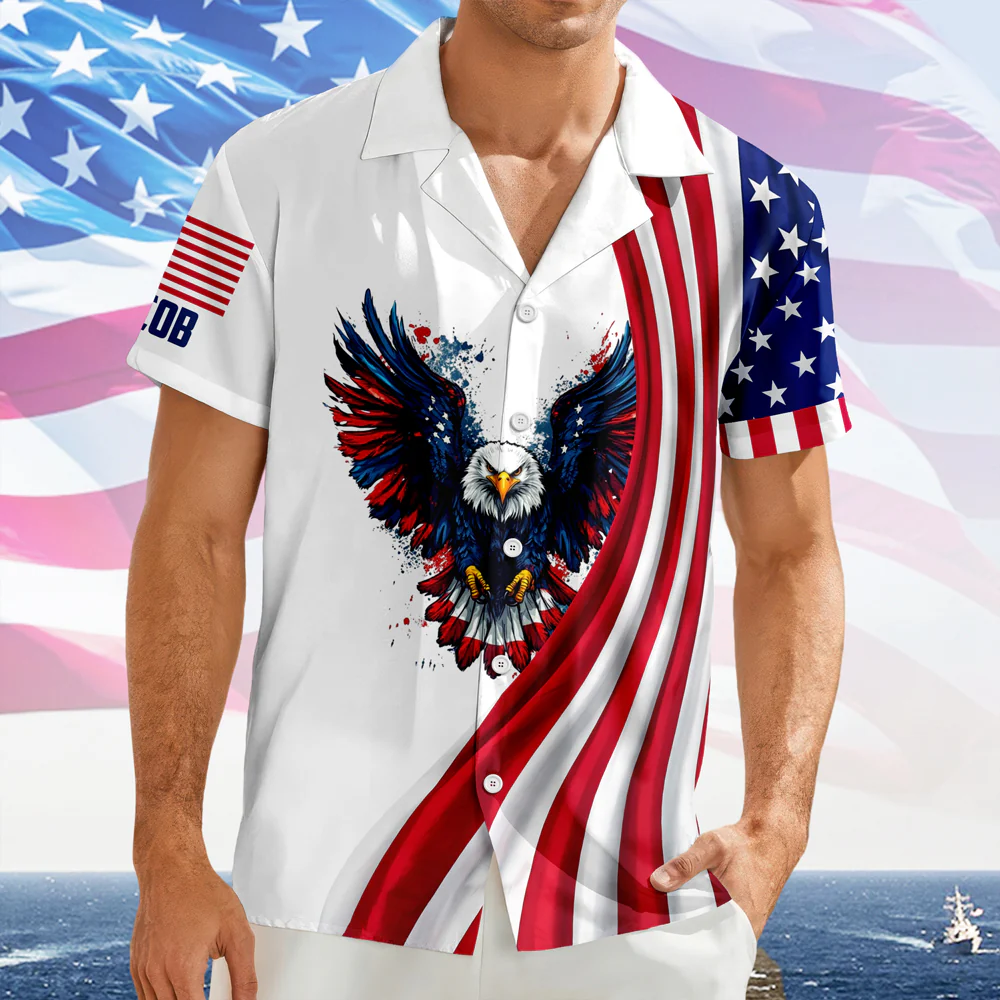 Personalized Patriotic 250th Anniversary God Bless America Eagle 1776–2026 Hawaiian Shirt