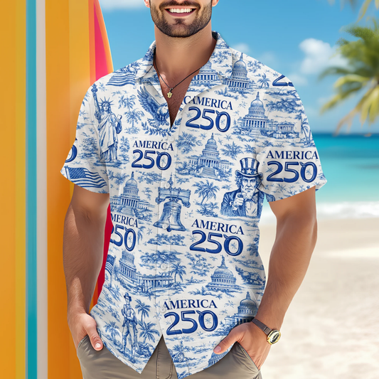 America 250th Anniversary Toile De Jouy Style Hawaii Shirt