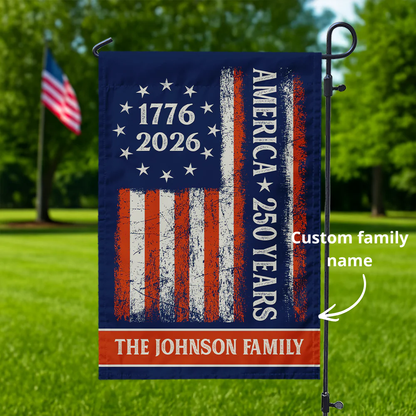 Custom Family Name 250 Years America Flag 250th Birthday 1776-2026 Garden Flag Gift for Family