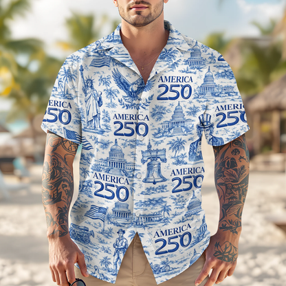 America 250th Anniversary Toile De Jouy Style Hawaii Shirt