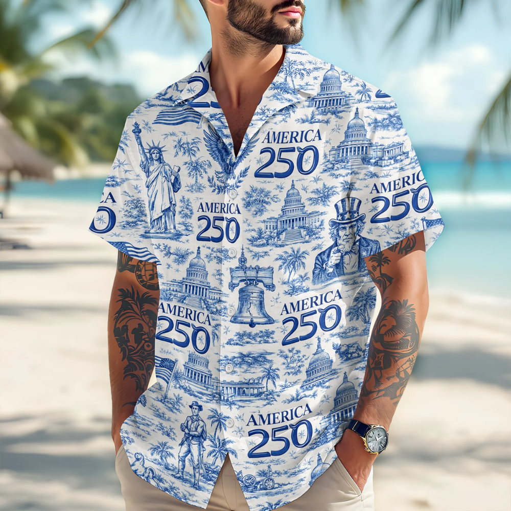 America 250th Anniversary Toile De Jouy Style Hawaii Shirt