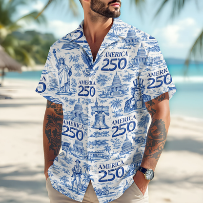 America 250th Anniversary Toile De Jouy Style Hawaii Shirt