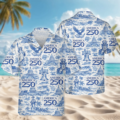 America 250th Anniversary Toile De Jouy Style Hawaii Shirt