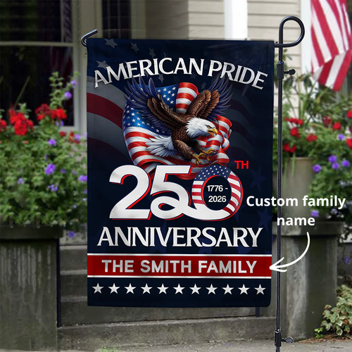 Custom Family Name American Pride Patriotic 250th Anniversary Eagle 1776–2026 Garden Flag