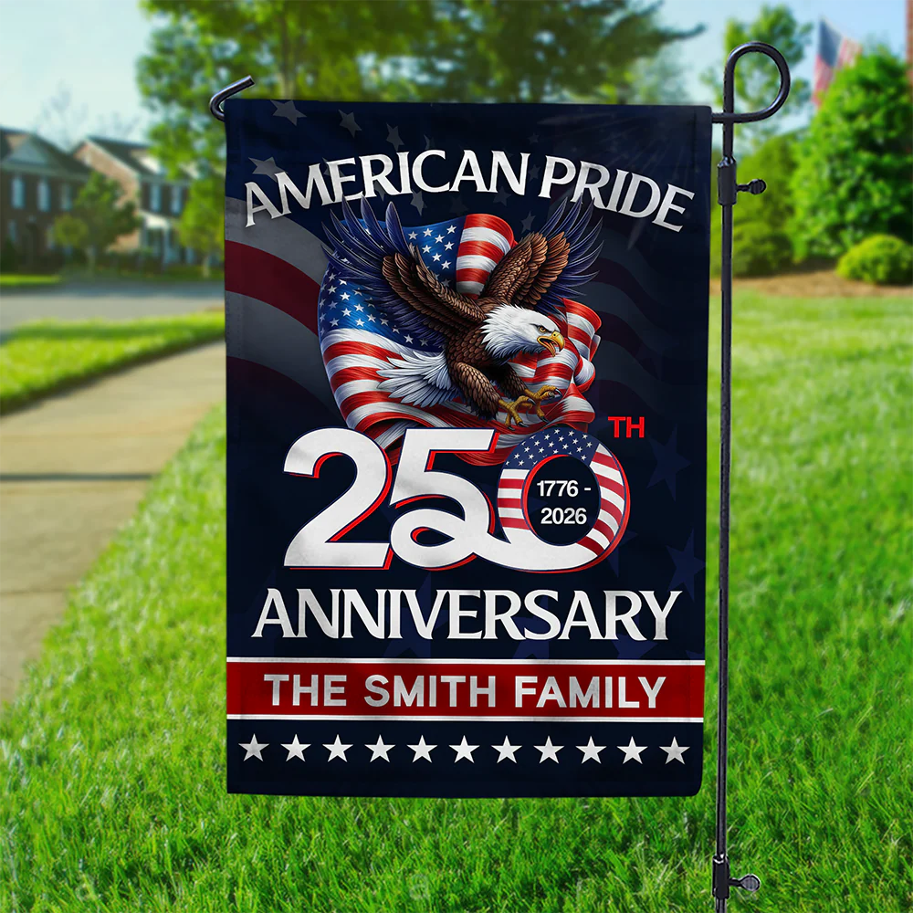 Custom Family Name American Pride Patriotic 250th Anniversary Eagle 1776–2026 Garden Flag