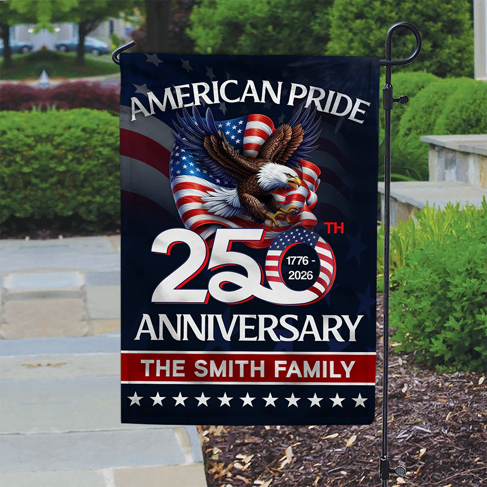 Custom Family Name American Pride Patriotic 250th Anniversary Eagle 1776–2026 Garden Flag