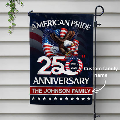 Custom Family Name American Pride Patriotic 250th Anniversary Eagle 1776–2026 Garden Flag