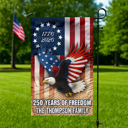 Custom Family Name 250 Years of Freedom 1776-2026 Patriotic Eagle Garden Flag