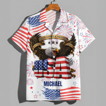 Custom Name Happy Independence's Day USA Eagle Faith, Family & Freedom 3D Hawaii Shirt