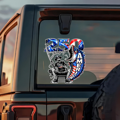 250 Years of Freedom America Fishing - Patriotic Bass Fisherman Car Window Decal Sticker