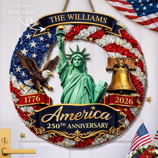 Custom Wood Sign - Personalized America 250th Anniversary - United In Freedom Since 1776