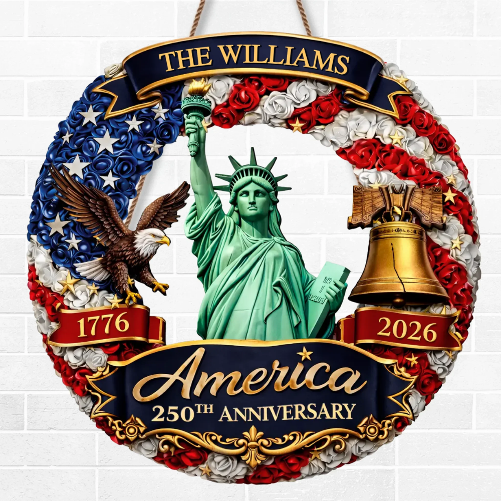 Custom Wood Sign - Personalized America 250th Anniversary - United In Freedom Since 1776