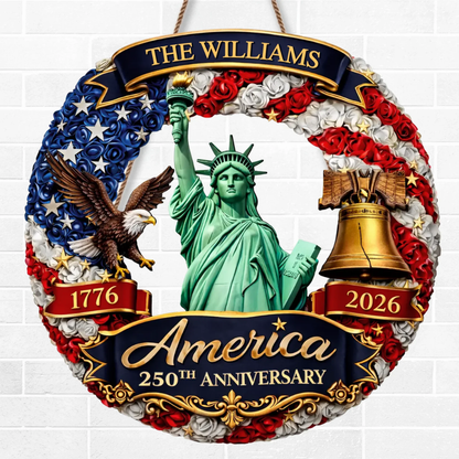Custom Wood Sign - Personalized America 250th Anniversary - United In Freedom Since 1776