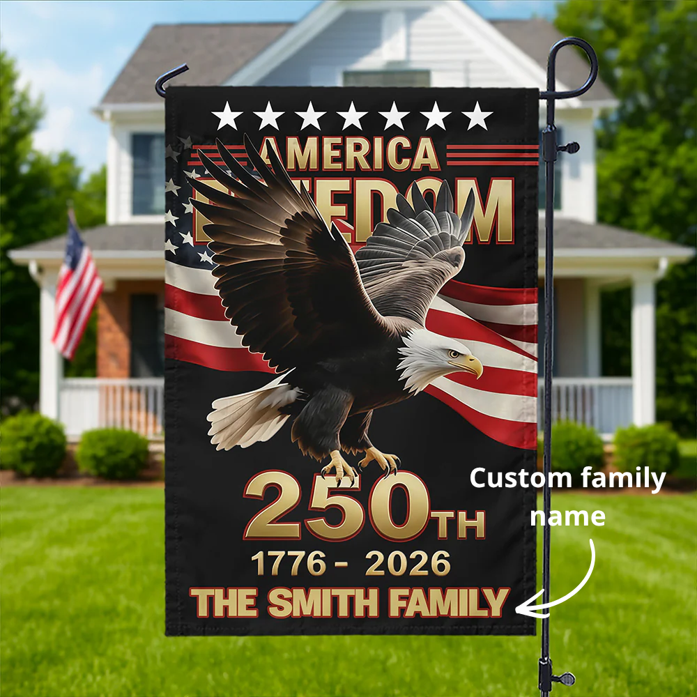 Custom Family Name 250th U.S. Independence Anniversary Personalized Garden Flag
