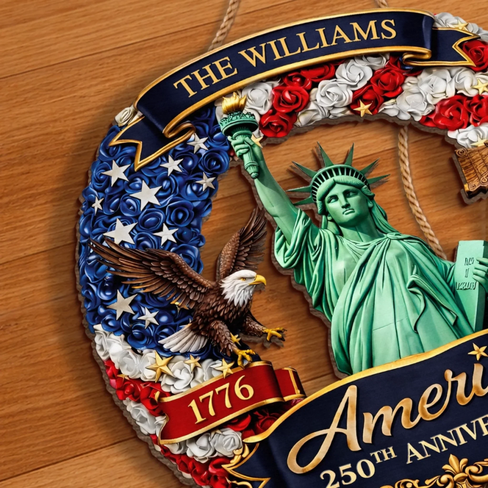 Custom Wood Sign - Personalized America 250th Anniversary Gifts For Family - United In Freedom Since 1776