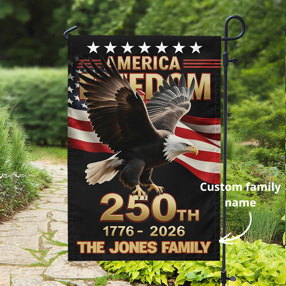 Custom Family Name 250th U.S. Independence Anniversary Personalized Garden Flag