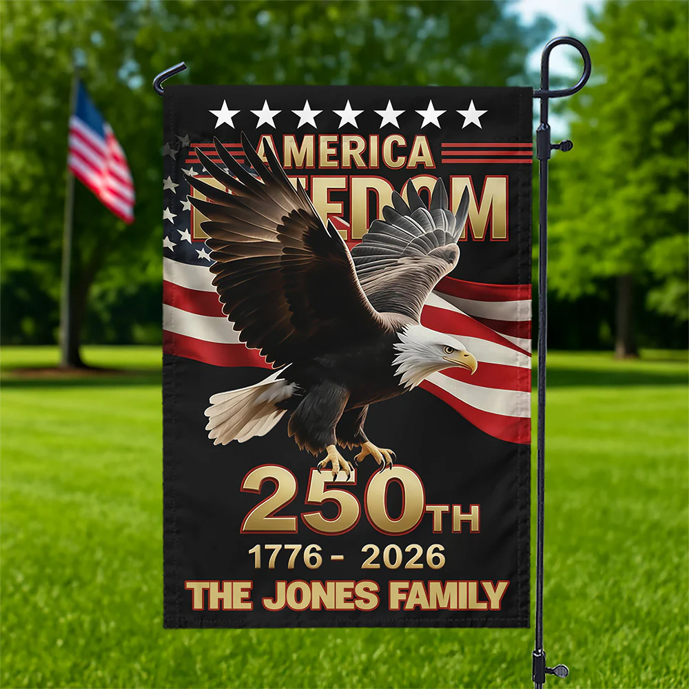 Custom Family Name 250th U.S. Independence Anniversary Personalized Garden Flag