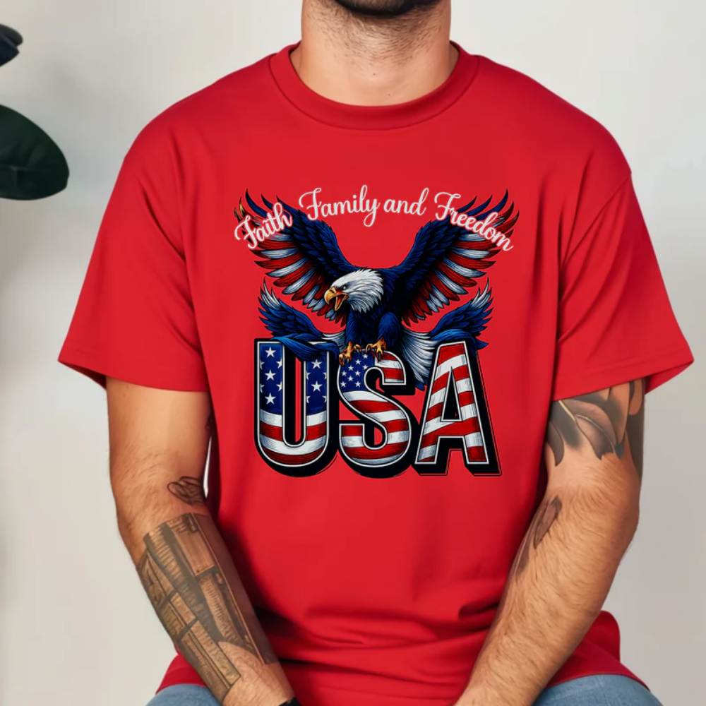 Faith, Family & Freedom America 250 Years Patriotic Bright Shirt