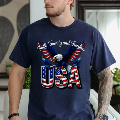 Faith, Family & Freedom America 250 Years Patriotic Bright Shirt