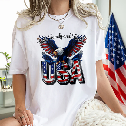 Faith, Family & Freedom America 250 Years Patriotic Bright Shirt