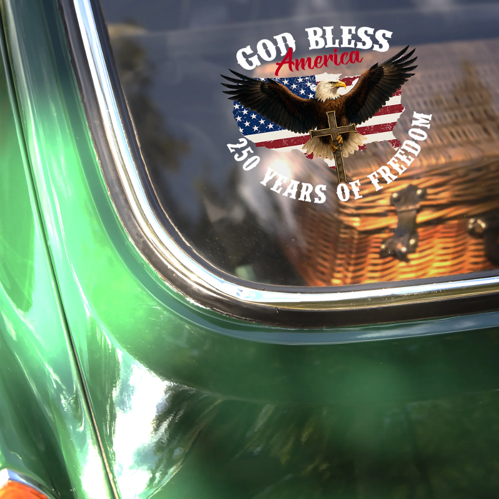 God Bless America Eagle 250 Years Of Freedom Patriotic Car Window Decal Sticker