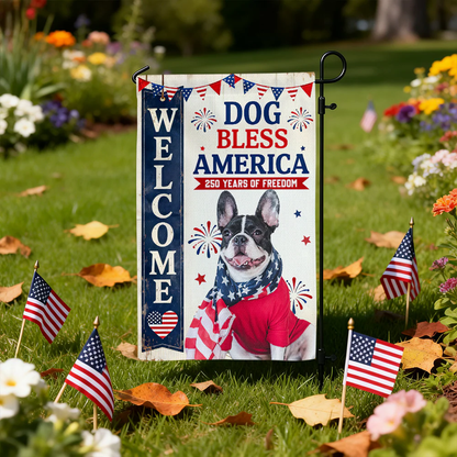 My Dog Celebrate America 250 Years of Freedom Custom Photo Garden Flag Funny Gift Decor