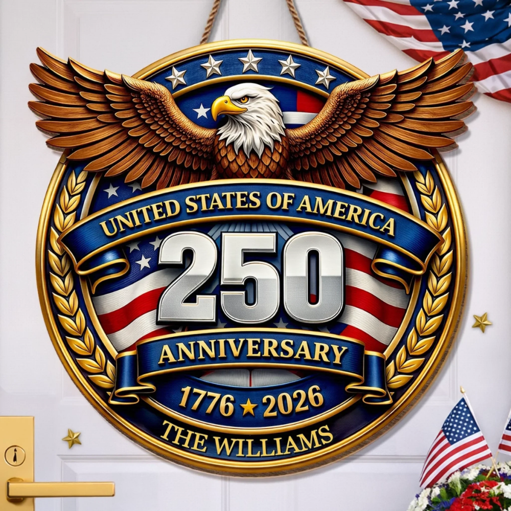 Custom Wood Sign - Personalized America 250th Anniversary Gifts - Freedom Lights Our Future
