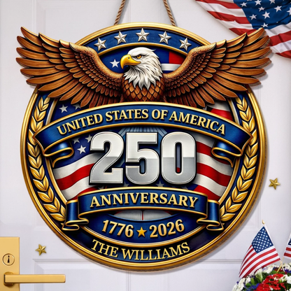 Custom Wood Sign - Personalized America 250th Anniversary Gifts - Freedom Lights Our Future
