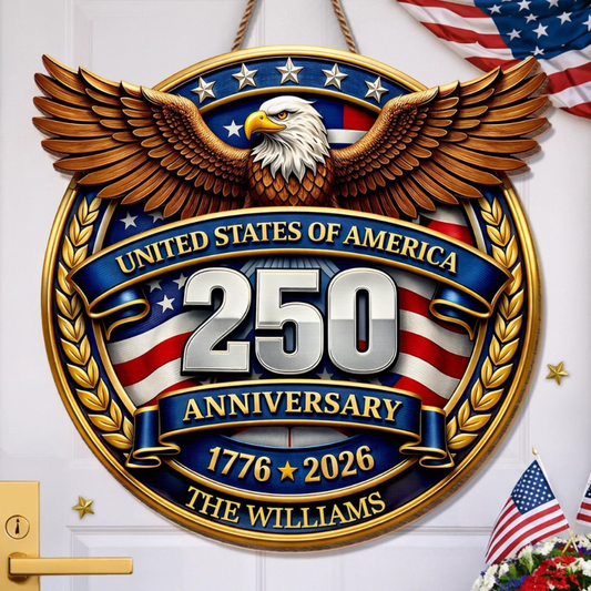 Custom Wood Sign - Personalized America 250th Anniversary Gifts - Freedom Lights Our Future