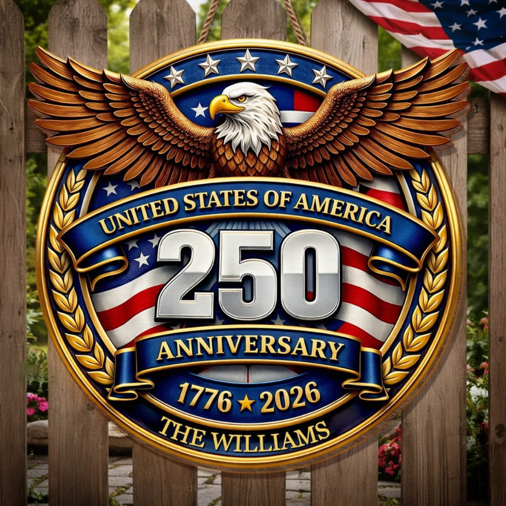 Custom Wood Sign - Personalized America 250th Anniversary Gifts - Freedom Lights Our Future