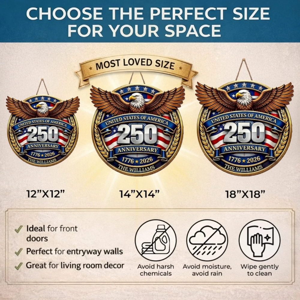 Custom Wood Sign - Personalized America 250th Anniversary Gifts - Freedom Lights Our Future